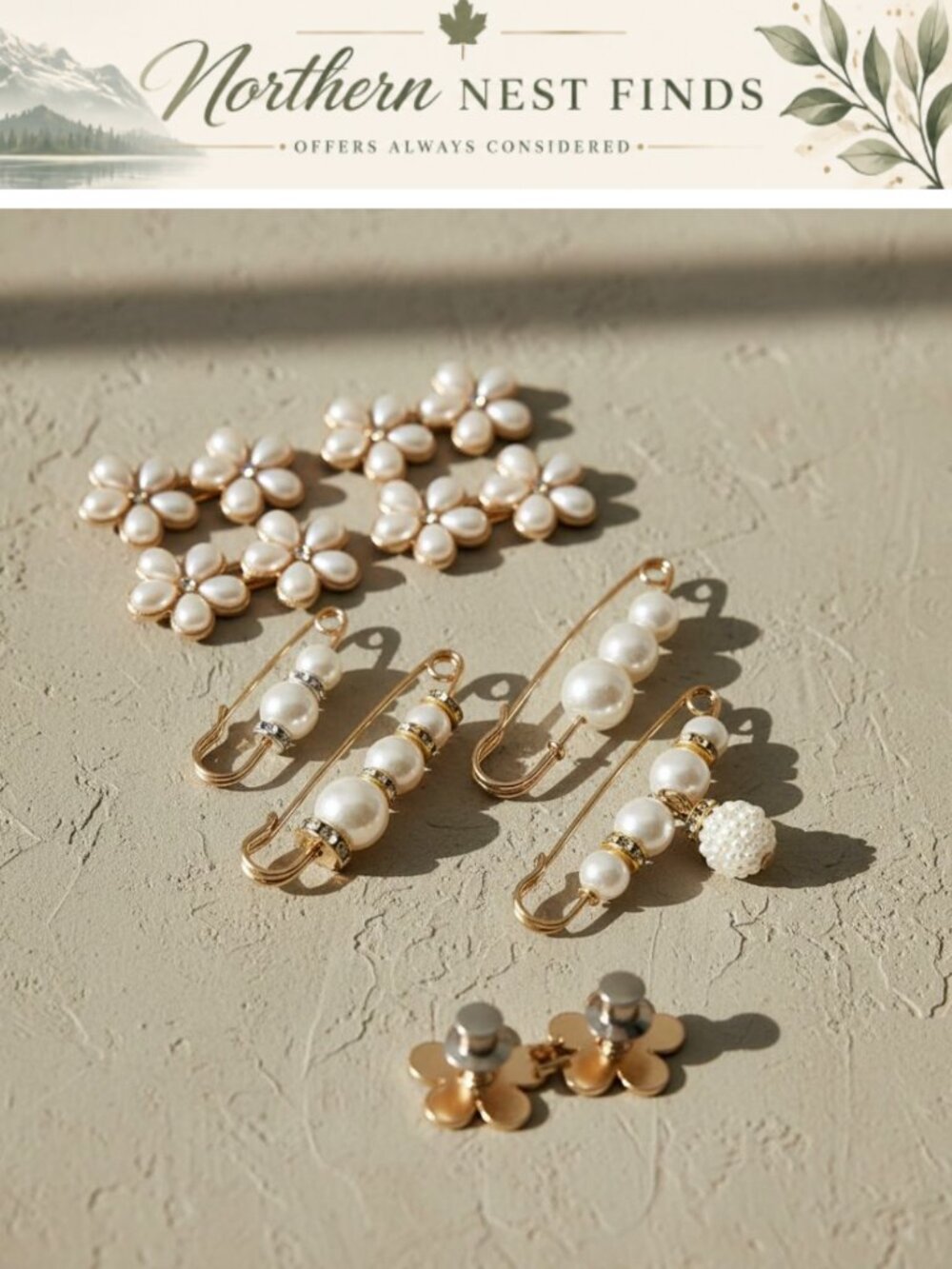 8 Set Pant Waist Tightener Metal Pearl Flower Clips No Sewing